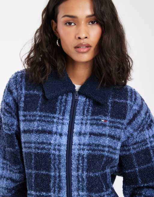Tommy Jeans veste zippée borg à logo drapeau, à carreaux bleus, 2 de 4