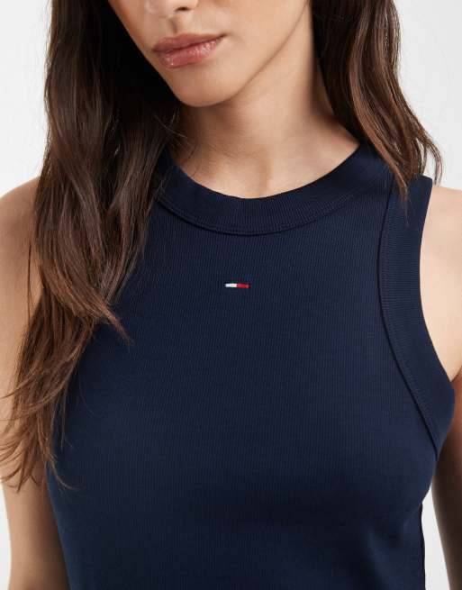 Tommy Jeans - Vestito a canotta in popeline a coste blu navy, 3 di 4