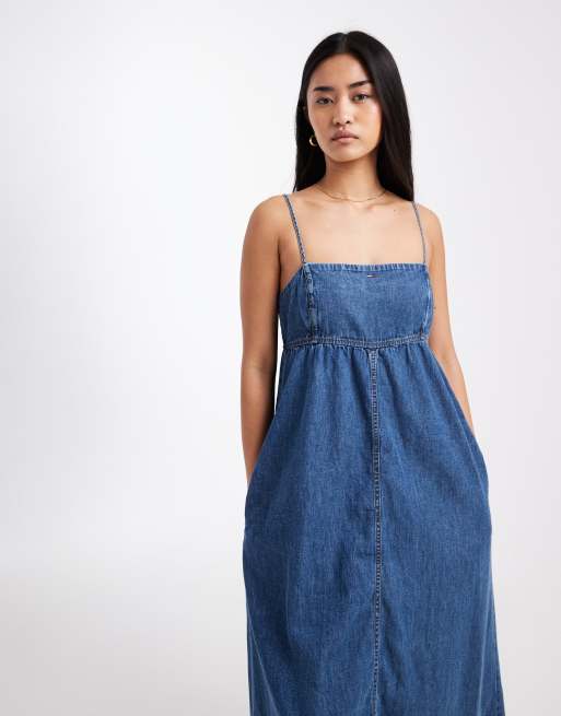 Tommy Jeans - Vestito lungo in chambray lavaggio blu medio, 4 di 4