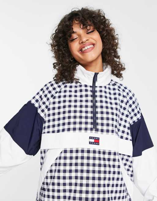 Tommy Jeans - Vindjakke i nylon med flaglogo og gingham-print - Del af sæt, 3 af 4