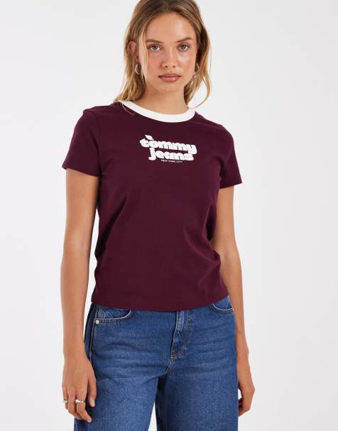 Tommy Jeans – Vinröd t-shirt med logga - view 1
