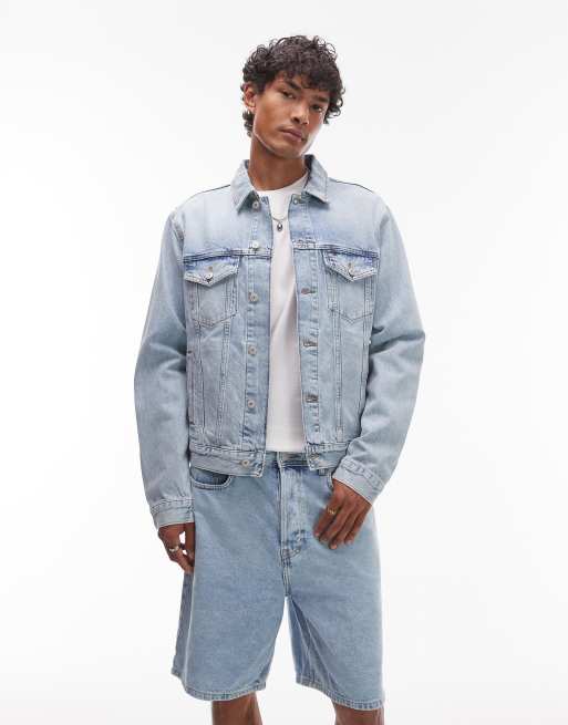 Tommy Jeans vintage back print flag denim jacket in light wash