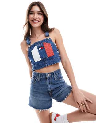 Tommy Jeans Tommy Jeans vintage dungaree top in mid wash denim-Blue