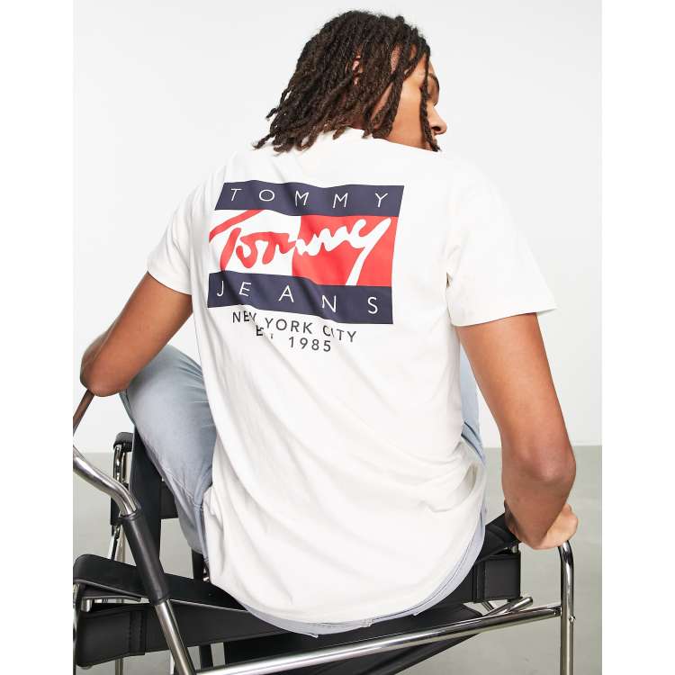 Tommy Jeans vintage flag signature back print t shirt classic fit in off white