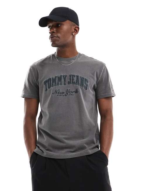 Tommy Jeans - Vintage varsity T-shirt in grijs met wassing