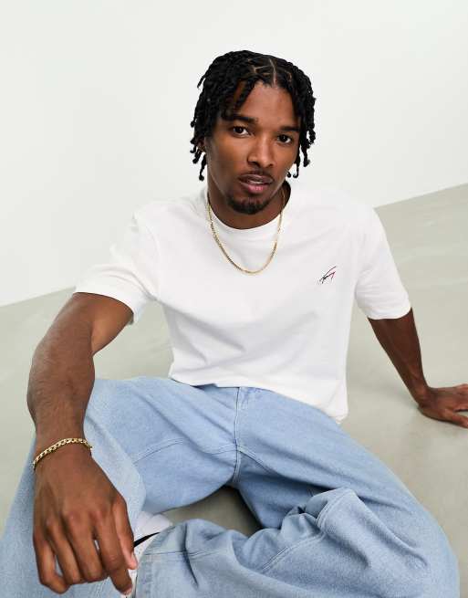 Tommy Jeans – Vit klassisk t-shirt med signaturlogga
