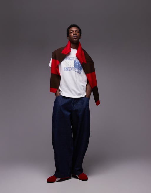 Tommy Jeans – Vit och blå t-shirt med stor, paisleymönstrad flagga, 3 av 4
