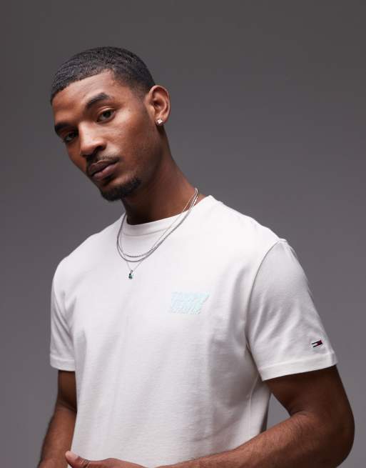 Tommy Jeans – Vit och ljusblå t-shirt med bubbligt tryck baktill, 4 av 4