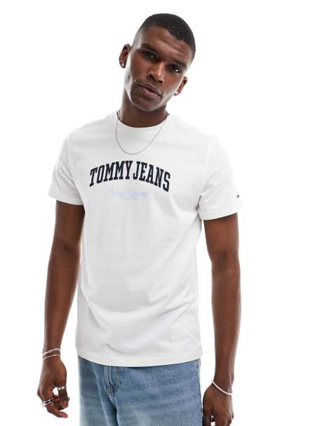 Tommy Jeans – Vit och marinblå t-shirt med collegelogga - view 1