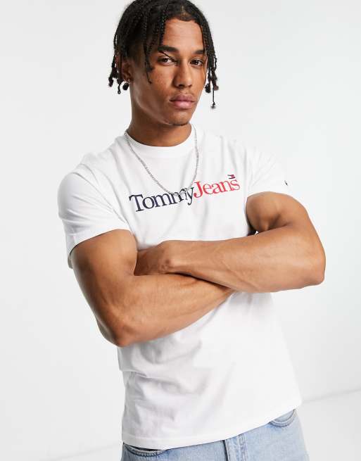 Tommy Jeans – Vit t-shirt i bomull med flerfärgad logga