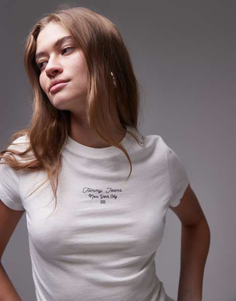 Tommy Jeans – Vit t-shirt med centrerad virvellogga - view 1
