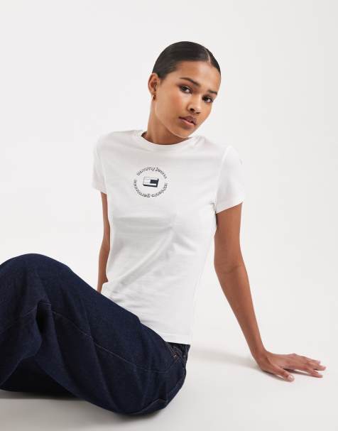 Tommy Jeans – Vit t-shirt med smal passform och logga - view 1