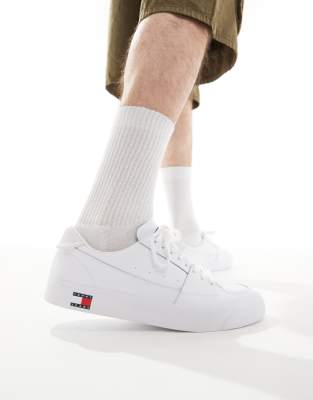 Tommy Jeans Logo-detail Low-top Leather Sneakers In White