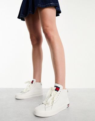 Tommy Jeans vulcanized leather platform trainers in ecru