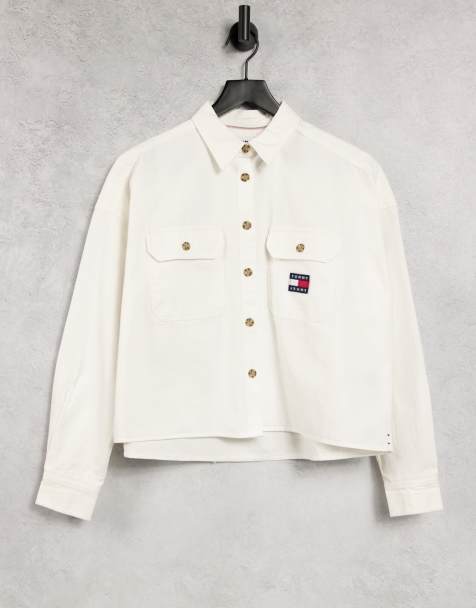 Tommy Jeans - Vævet button-down-skjorte med logo i hvid - view 1