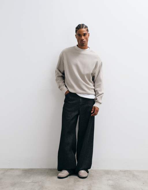 Tommy Jeans Waffel-Sweatshirt mit Relaxed Fit und Rundhalsausschnitt in Stone, 3 von 5