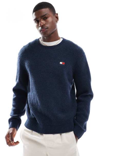 Tommy Jeans waffle jumper in off navy - view 1