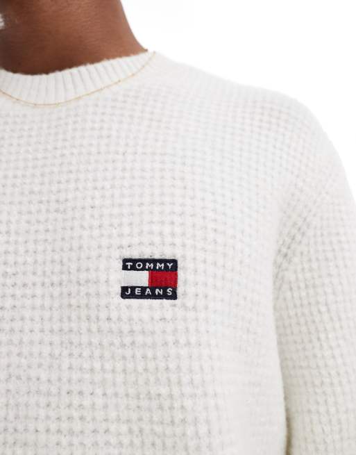Tommy Jeans waffle jumper in off white, 3 of 4