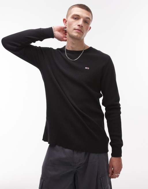 Tommy Jeans waffle long sleeve t-shirt in black