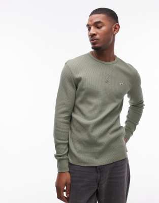 waffle long sleeve top in khaki green