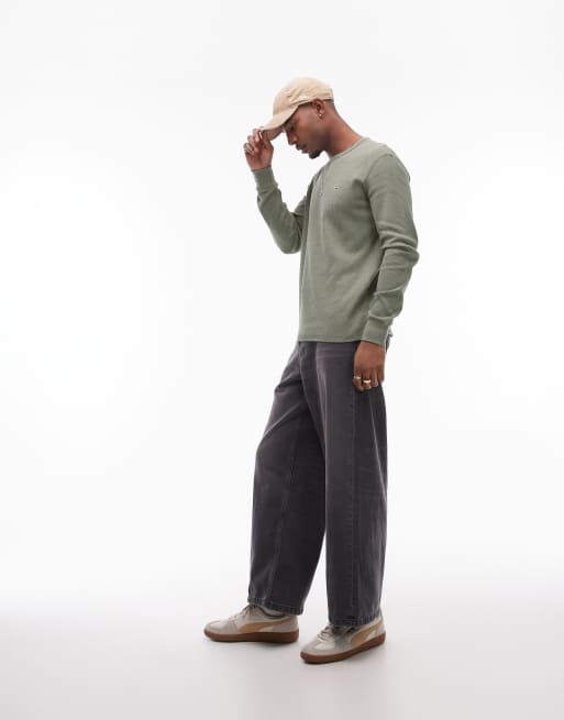 Tommy Jeans waffle long sleeve top in khaki green, 2 of 4