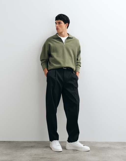 Tommy Jeans waffle relaxed fit quarter-zip sweatshirt in khaki, 4 of 5