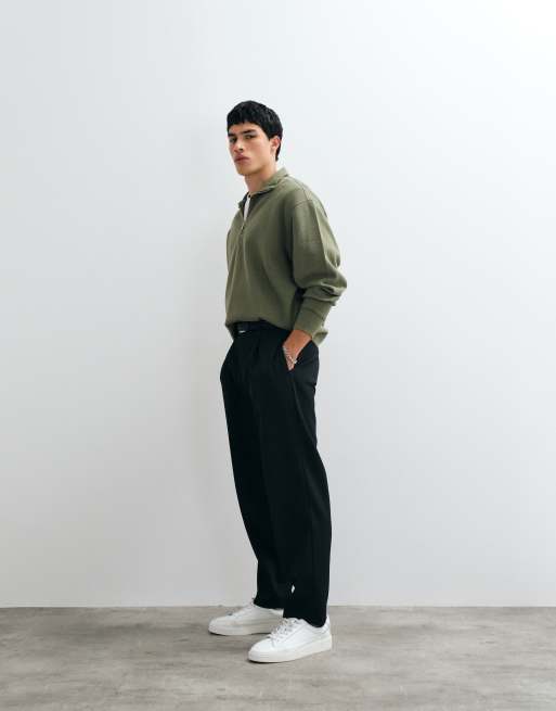 Tommy Jeans waffle relaxed fit quarter-zip sweatshirt in khaki, 5 of 5