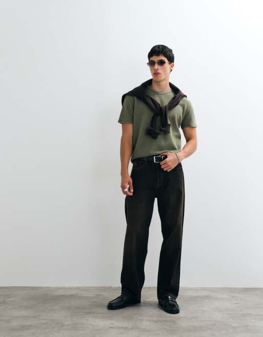 Tommy Jeans waffle T-shirt in khaki, 3 of 5