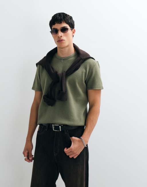 Tommy Jeans waffle T-shirt in khaki, 4 of 5