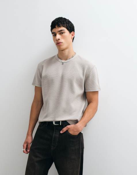 Tommy Jeans waffle T-shirt in stone - view 1