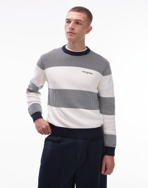 Tommy Jeans waffle texture jumper in grey and white stripe