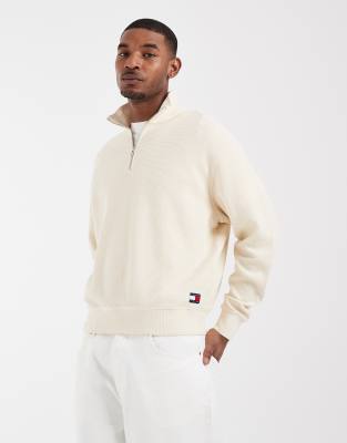 Tommy Jeans Waffle Texture Relaxed Fit Sweatshirt In Neutral