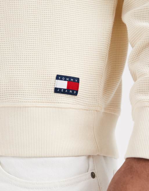 Tommy Jeans waffle texture relaxed fit sweatshirt in beige, 3 of 5