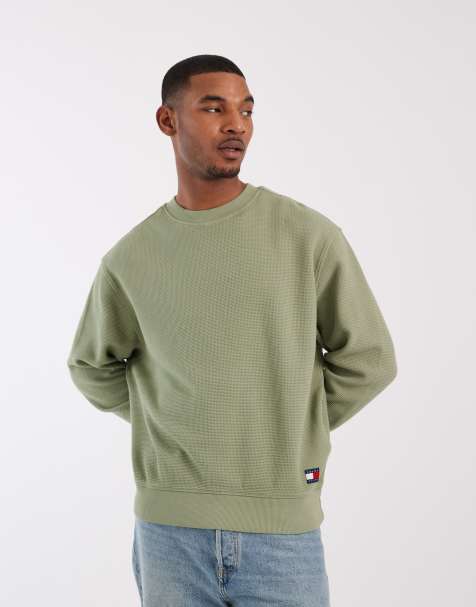Tommy Jeans waffle texture relaxed fit sweatshirt in khaki - view 1