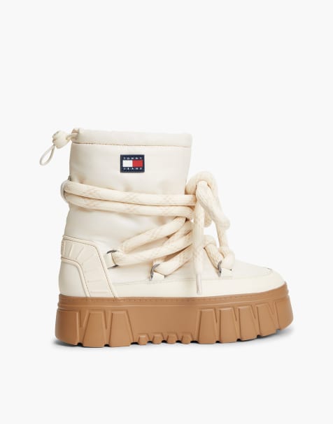 Tommy Jeans Warm lined platform snow boots in cream - view 1