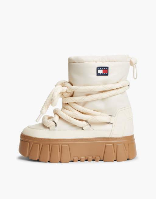 Tommy Jeans Warm lined platform snow boots in cream, 7 of 7