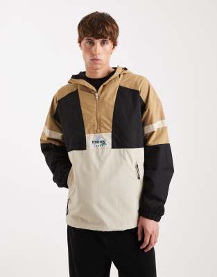 Wasserfester Anorak im Colour-Block-Design in Braun und Schwarz mit Kapuze-Brown Brown 48