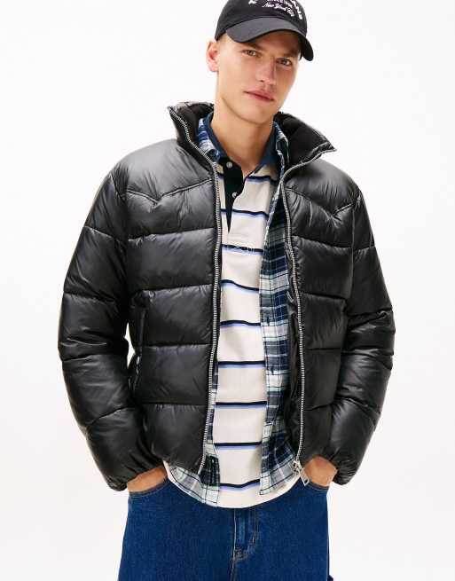 Tommy Jeans Water repellent twill relaxed puffer jacket in black