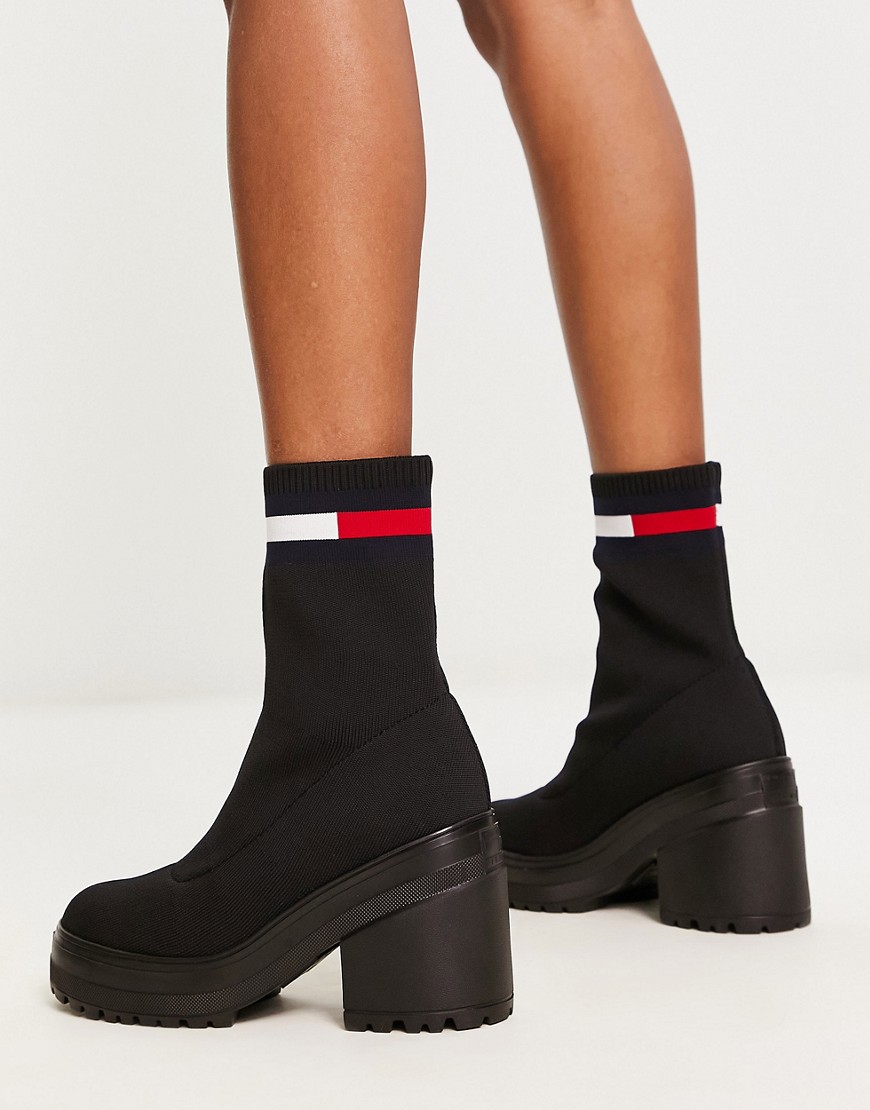 Tommy Jeans water resistant knitted boot in black