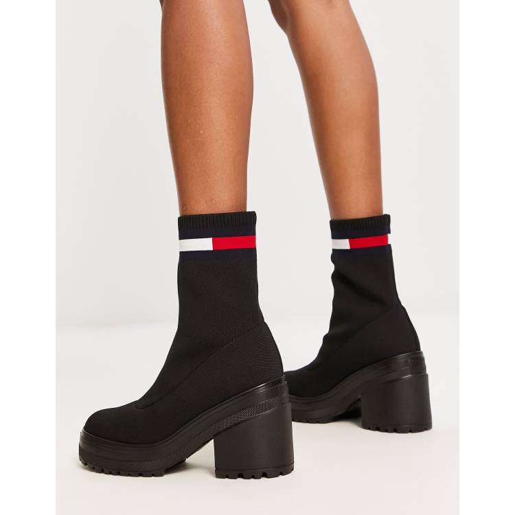 Tommy Jeans water resistant knitted boot in black ASOS