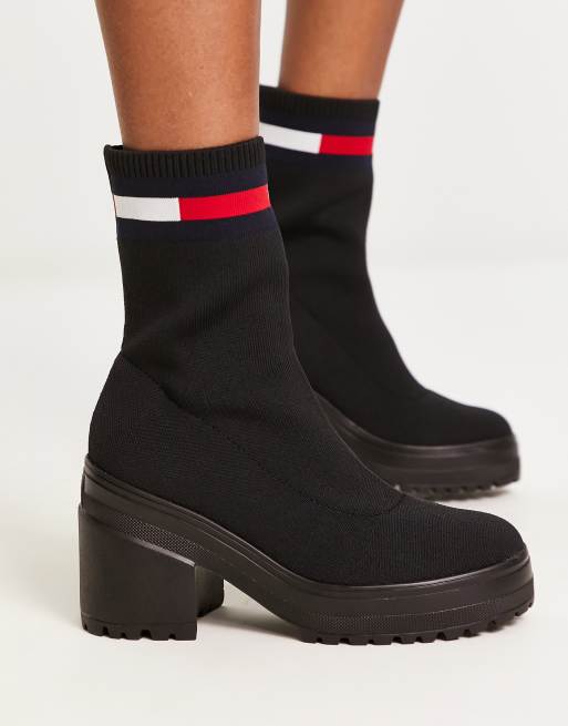 Tommy Jeans water resistant knitted boot in black