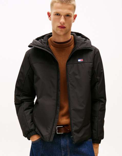 Tommy Jeans – Wattierte Jacke aus wasserabweisendem Ripstop in Schwarz mit Kapuze - view 1