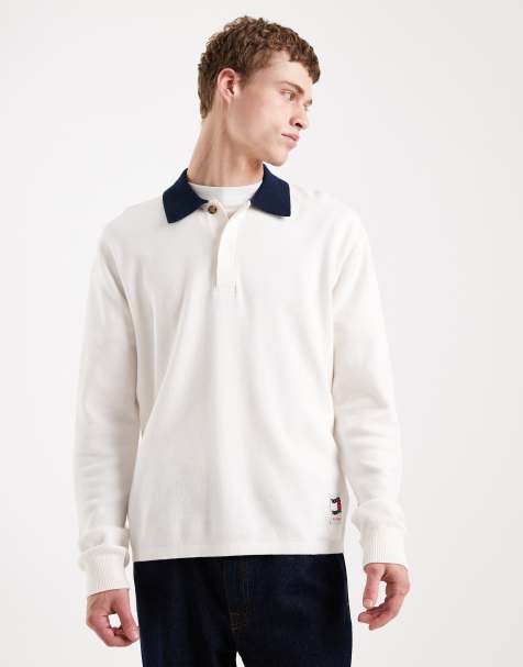 Tommy Jeans waving flag label rugby shirt in cream