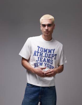 Weißes Oversize-T-Shirt mit College-Logo Weiß 56