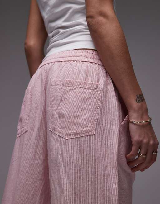 Tommy Jeans – Weite, rosa-weiß gestreifte Hose aus Leinen, 3 von 5