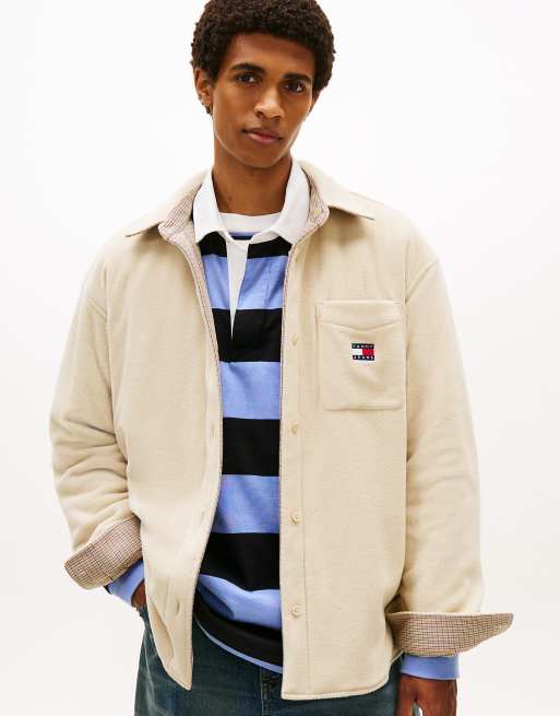 Tommy Jeans – Wendbare Oversize-Hemdjacke in Beige