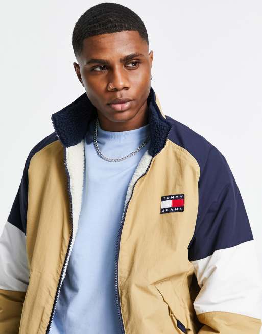 Tommy Jeans Wendbare Retro Jacke aus Teddyfell und Baumwolle in Marineblau ASOS
