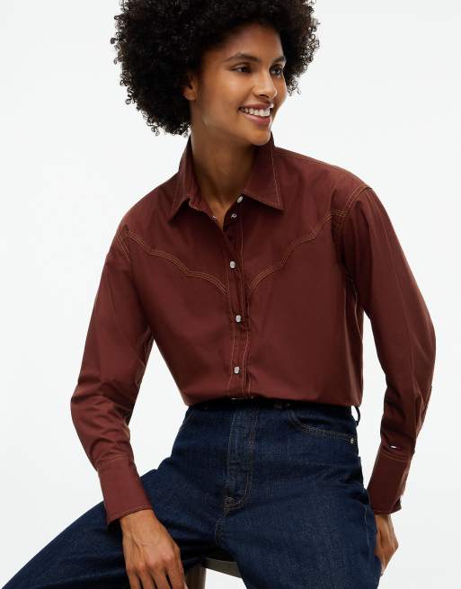 Tommy Jeans Western-Popelin-Hemd in Braun, 3 von 6