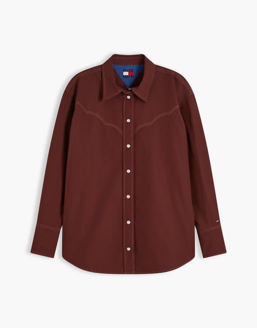 Tommy Jeans Western-Popelin-Hemd in Braun, 5 von 6