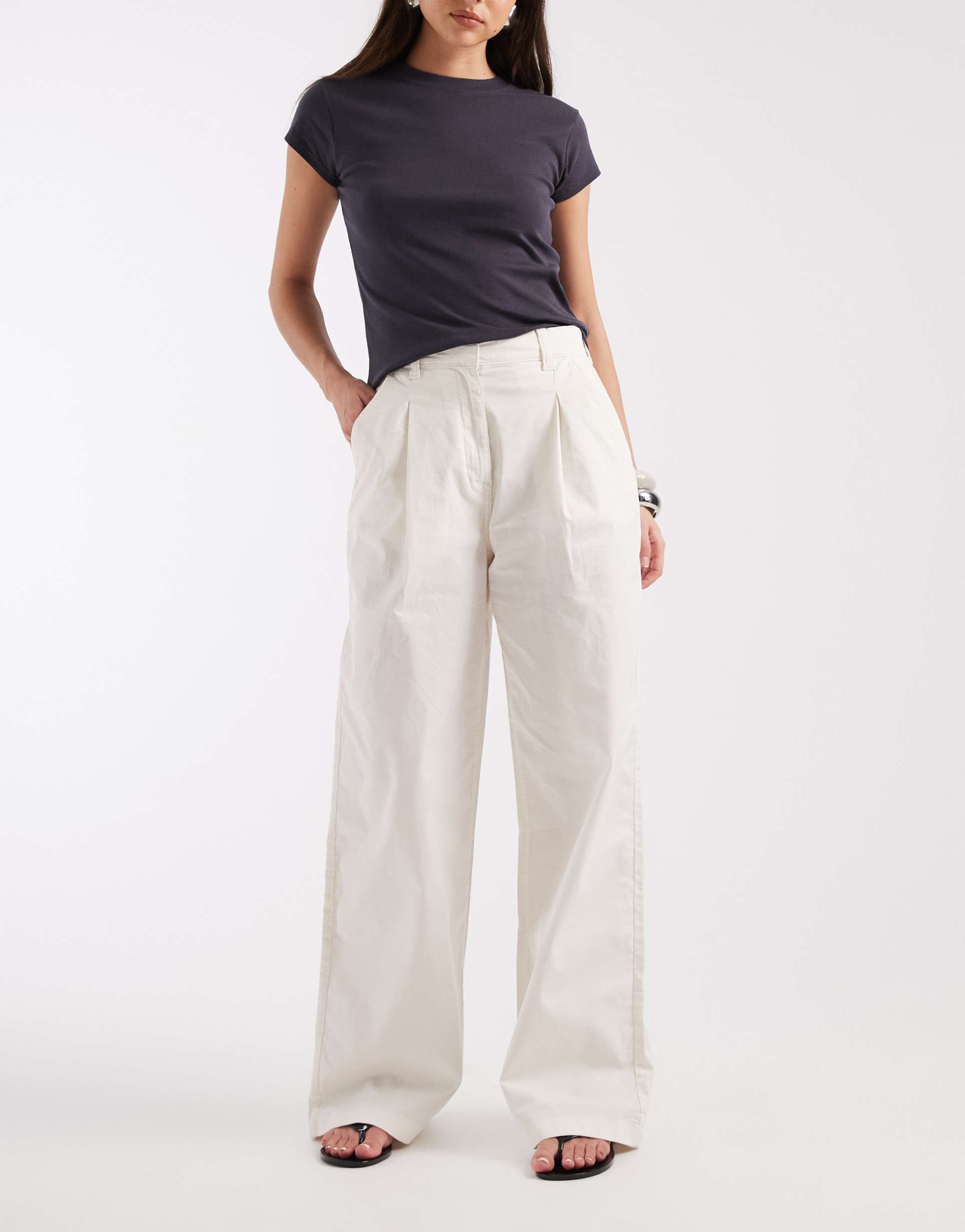 tommy jeans wide leg chino pants in cream